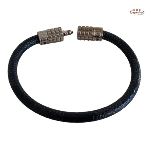 Authentic Louis Vuitton Black Damier Graphite Canvas Digit Silver Tone Bracelet - Picture 9 of 10